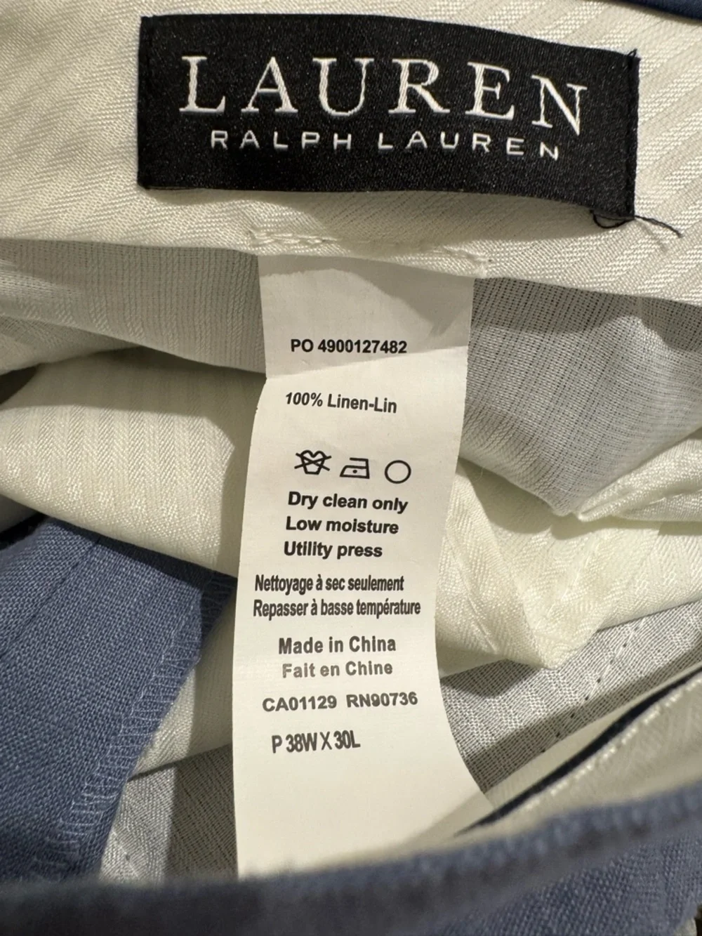 Ralph Lauren Slate Blue Linen-Blend Dress Pants